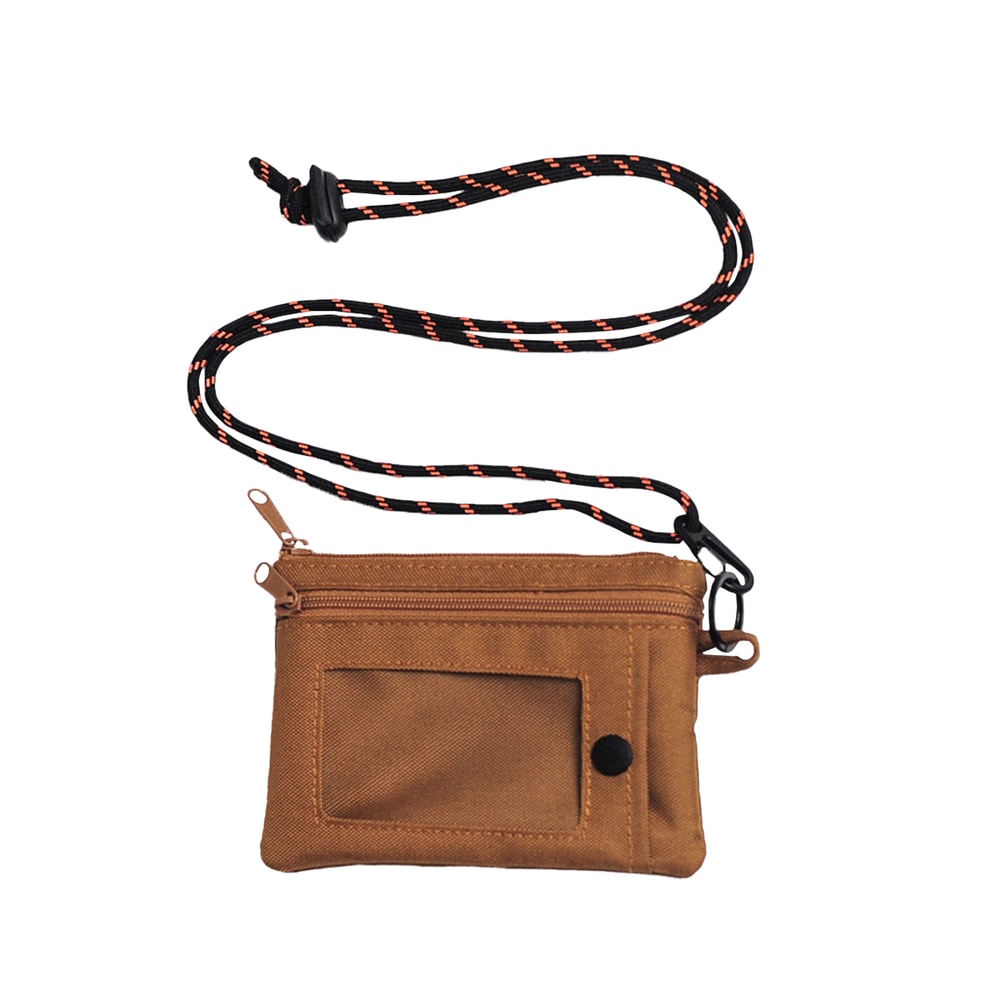 【HUGGER】卡片零錢包 摩卡(大開口分層拉鏈萬用收納掛繩皮夾)