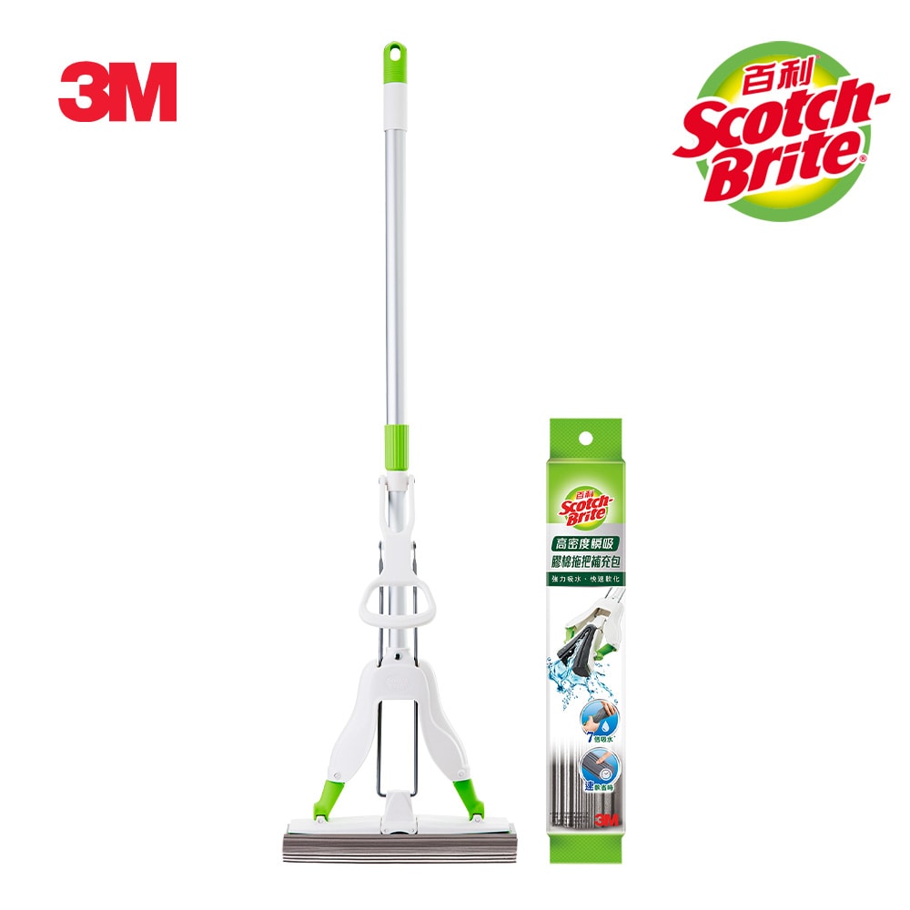 【3M】百利 高密度瞬吸膠棉拖把-1桿2頭