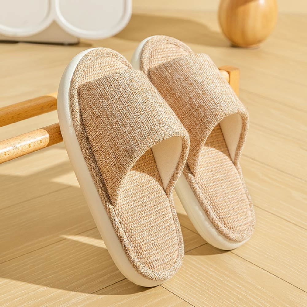 【AXIS 艾克思】加厚底透氣亞麻靜音防滑室內拖鞋(男/女款)_1雙