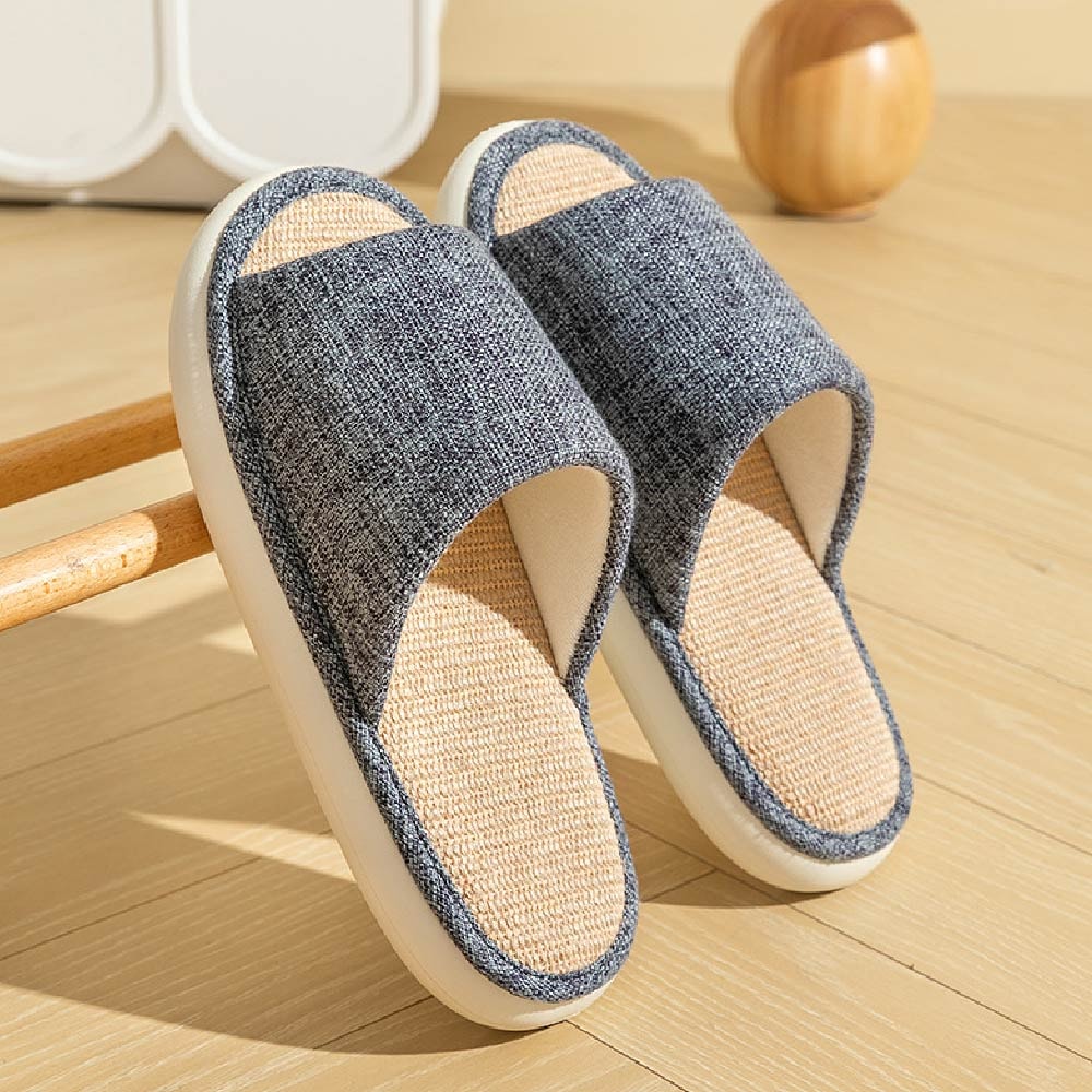 【AXIS 艾克思】加厚底透氣亞麻靜音防滑室內拖鞋(男/女款)_1雙