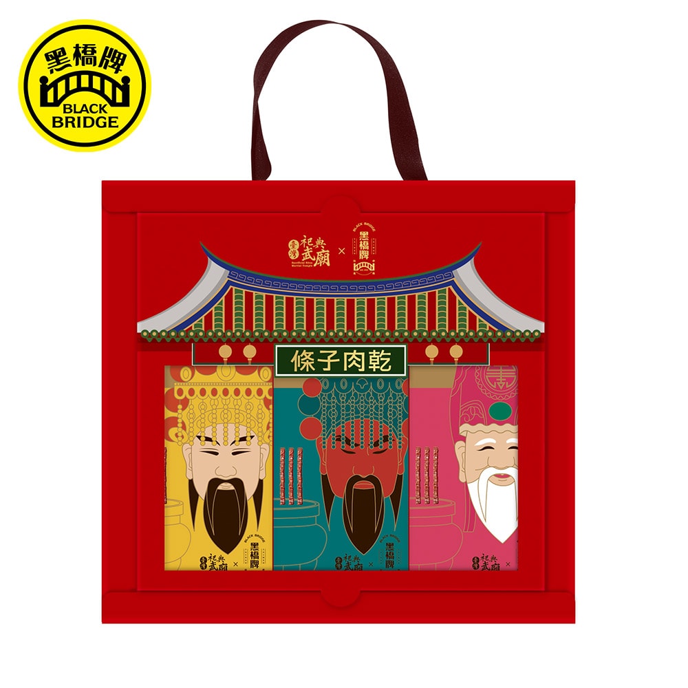 【黑橋牌】風調雨順禮盒,3件組(40g岩燒蒜香條子肉乾+40g黑豬燒肉風味條子肉乾+40g蜜汁風味條子肉乾)