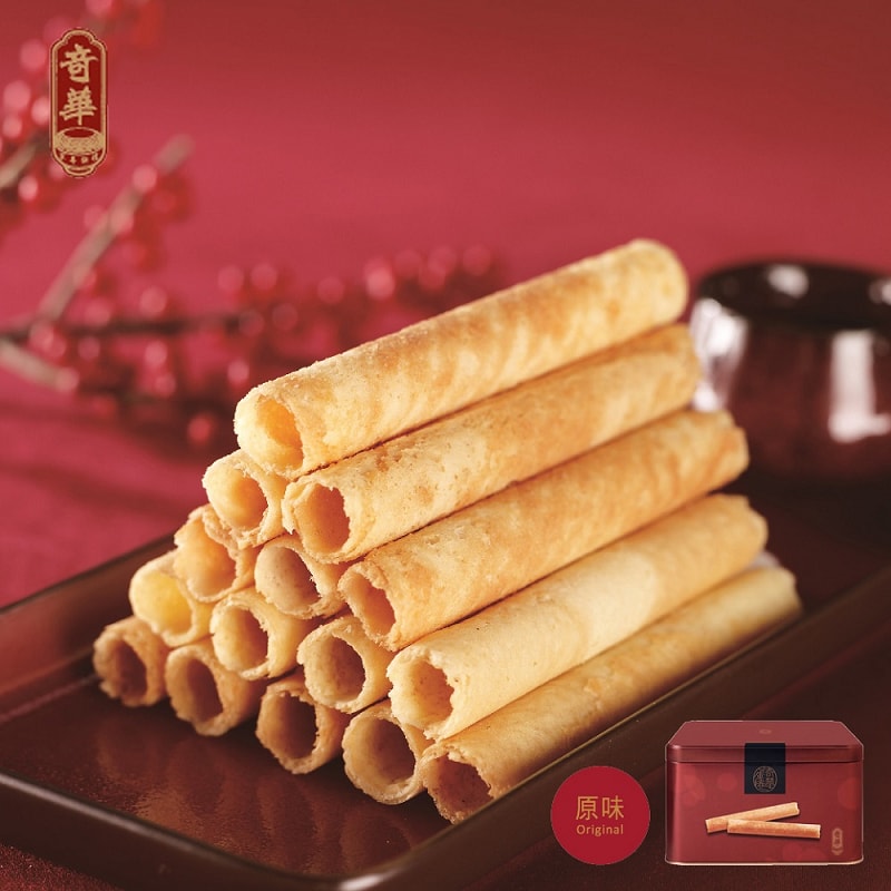 【奇華餅家】家鄉雞蛋捲禮盒任選(340g/盒 附提袋)(原味/咖啡/芝麻)(年節/禮盒/送禮)