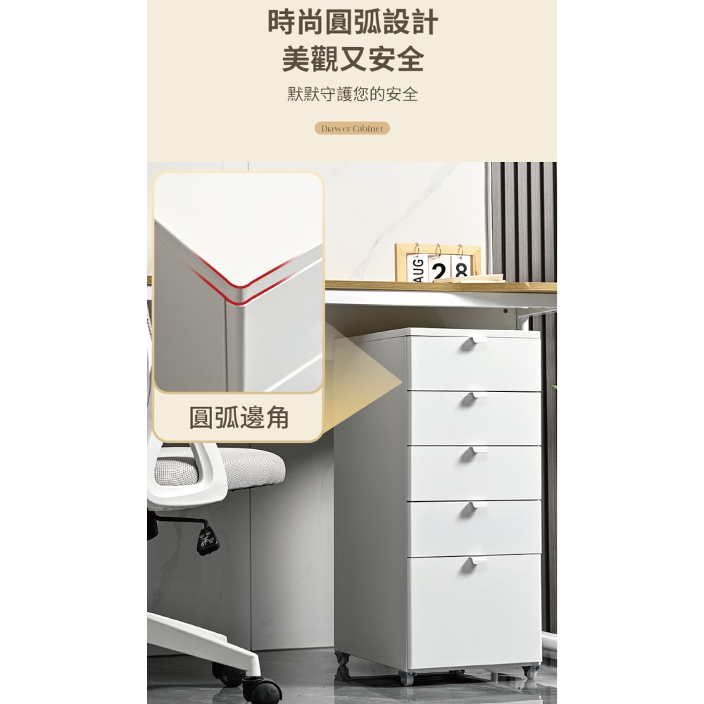 【慢慢家居】創新圓弧設計-鐵藝帶輪五抽屜活動櫃 (文件櫃 抽屜櫃 鐵櫃 公文櫃 辦公櫃)