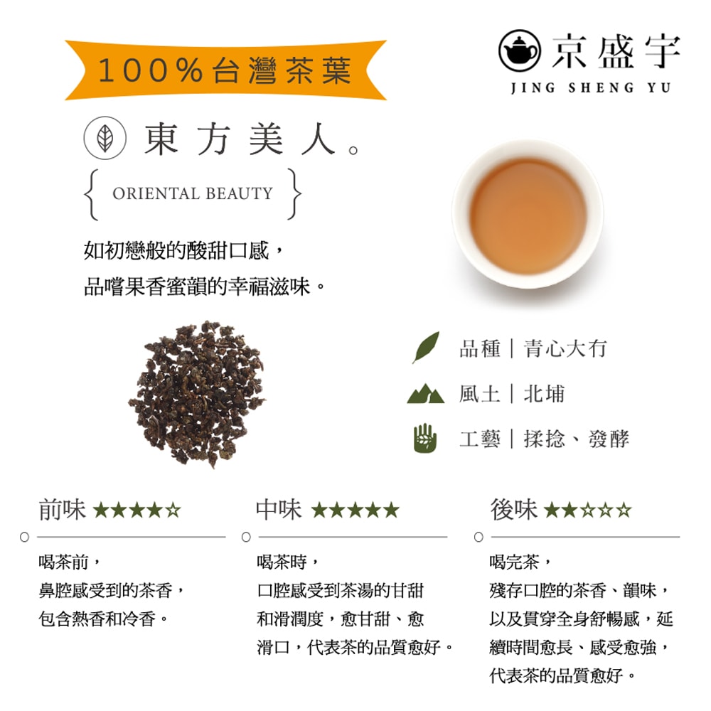【Jing Sheng Yu 京盛宇】東方美人-原葉袋茶茶包15入｜光之茶(100%台灣茶葉)
