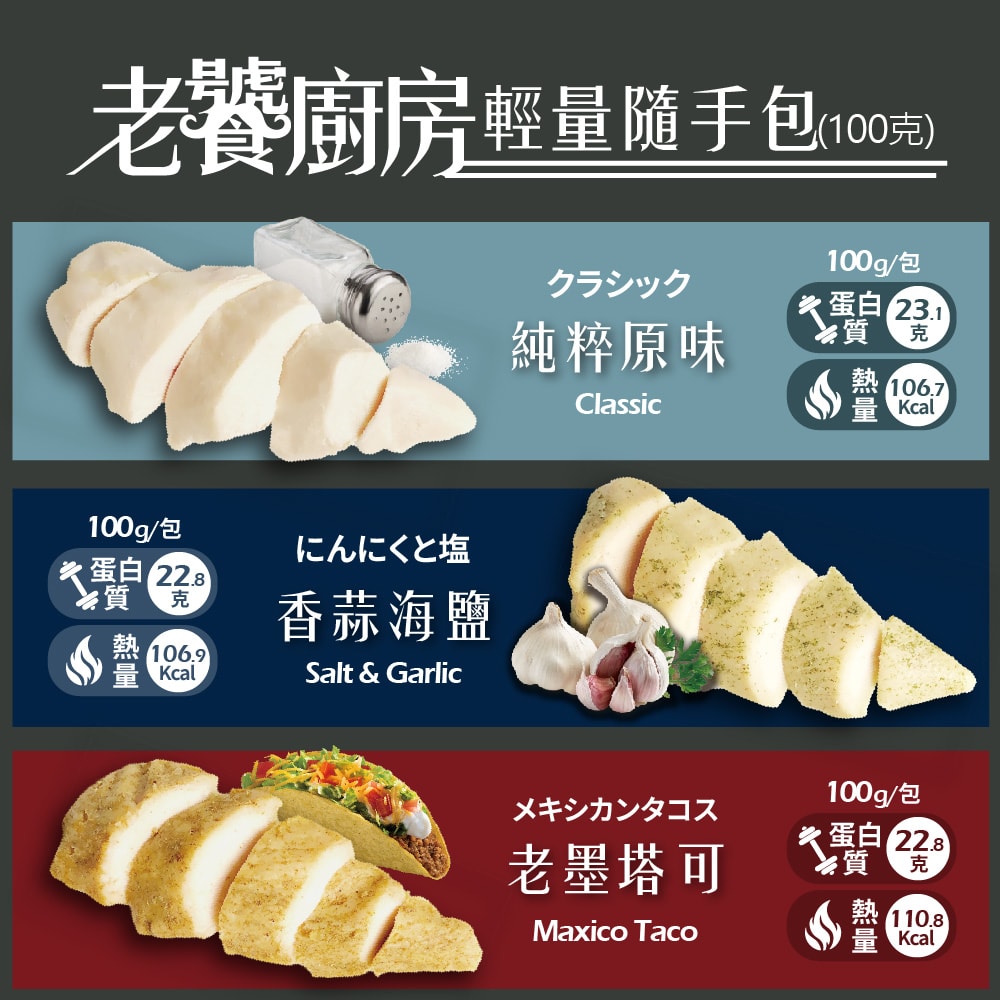 【老饕廚房】舒肥水嫩雞胸隨手即食包100gx21包組_嚐鮮免運組(7種口味各3包)