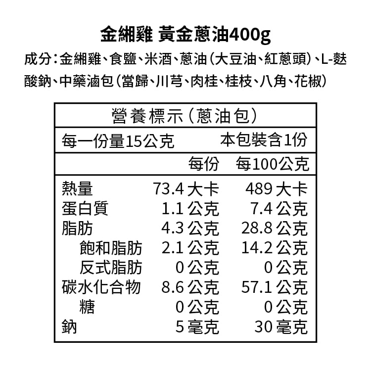 【金緗雞】熟食切盒(黃金蔥油)400公克 蔥油雞(無附外盒)