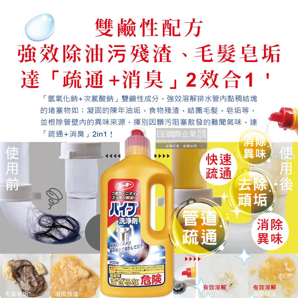 【第一石鹼】鹼性強效去污消臭廚房衛浴排水管道疏通清潔劑800g/瓶(水管阻塞疏通,水槽清潔凝膠,油污皂垢毛髮溶解,防堵塞異味,靜置沖洗用)