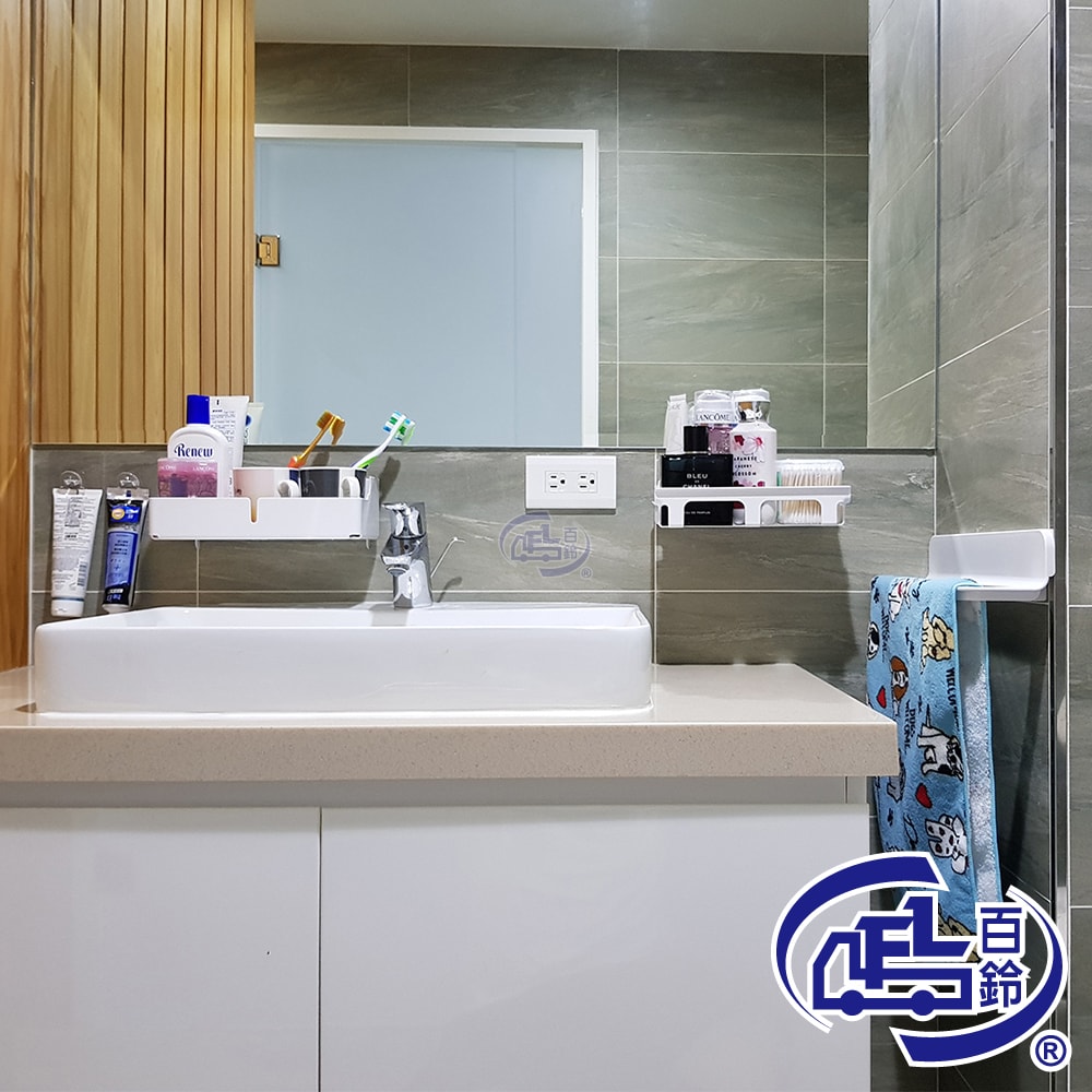 【百鈴】珍豪貼免鑽孔無痕塑鋼筒式衛生紙架附置物盒-4入(無痕貼/免釘/免鑽/置物架/衛生紙架/小毛巾架)