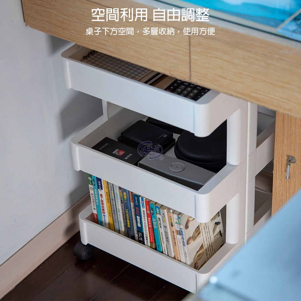 【百鈴】卡豪收靈活可移動中心支柱置物架-三+四層(置物架/收納架/收納櫃/小物推車/層架/移動櫃)