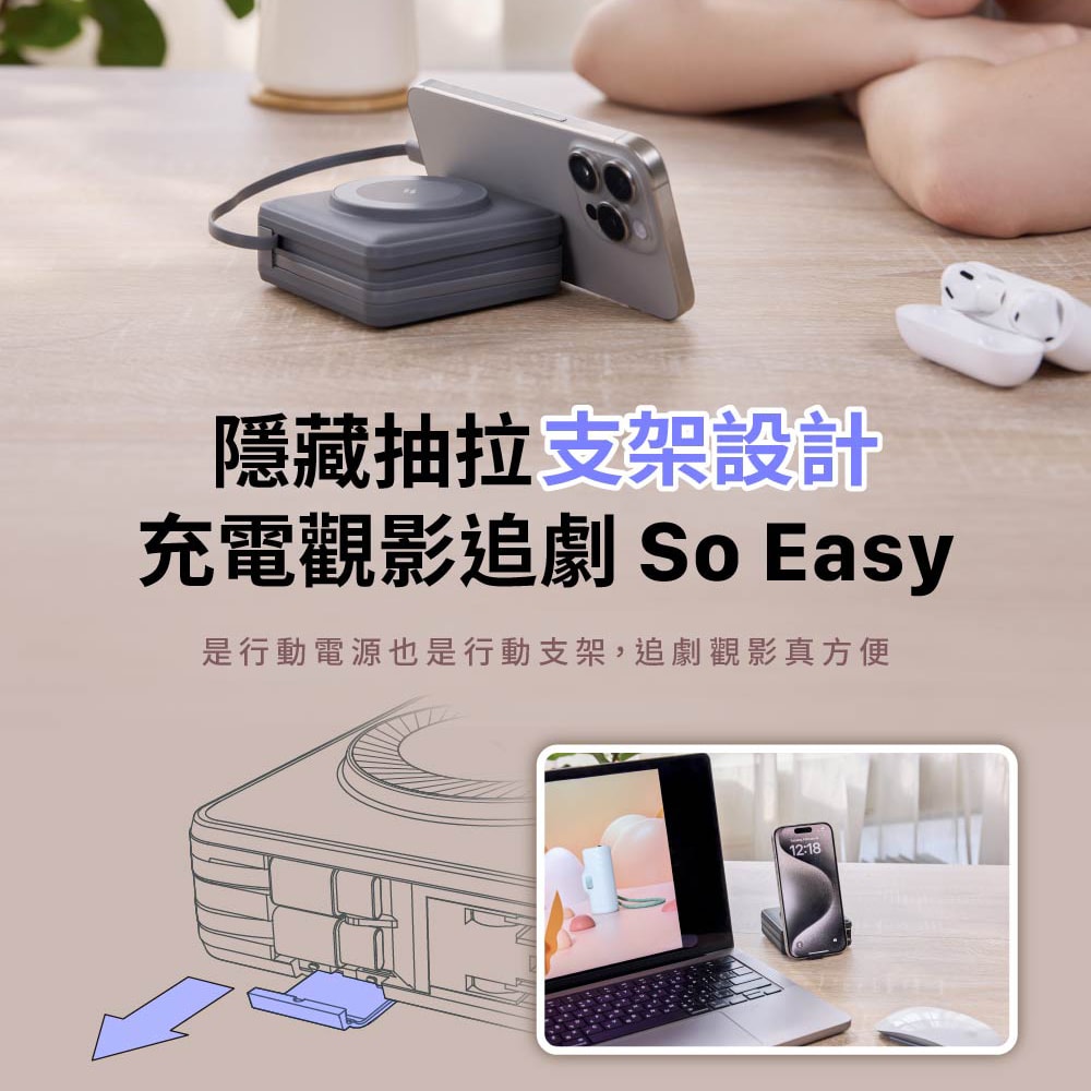 【ADAM 亞果元素】GRAVITY X5 USB-C & Lightning 五合一萬用磁吸行動電源 15000mAh