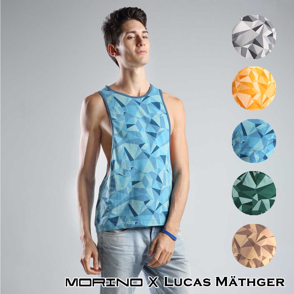 【MORINO 摩力諾】(3件組)幾何迷彩時尚健身開衩背心【設計師LUCAS聯名】MO5111
