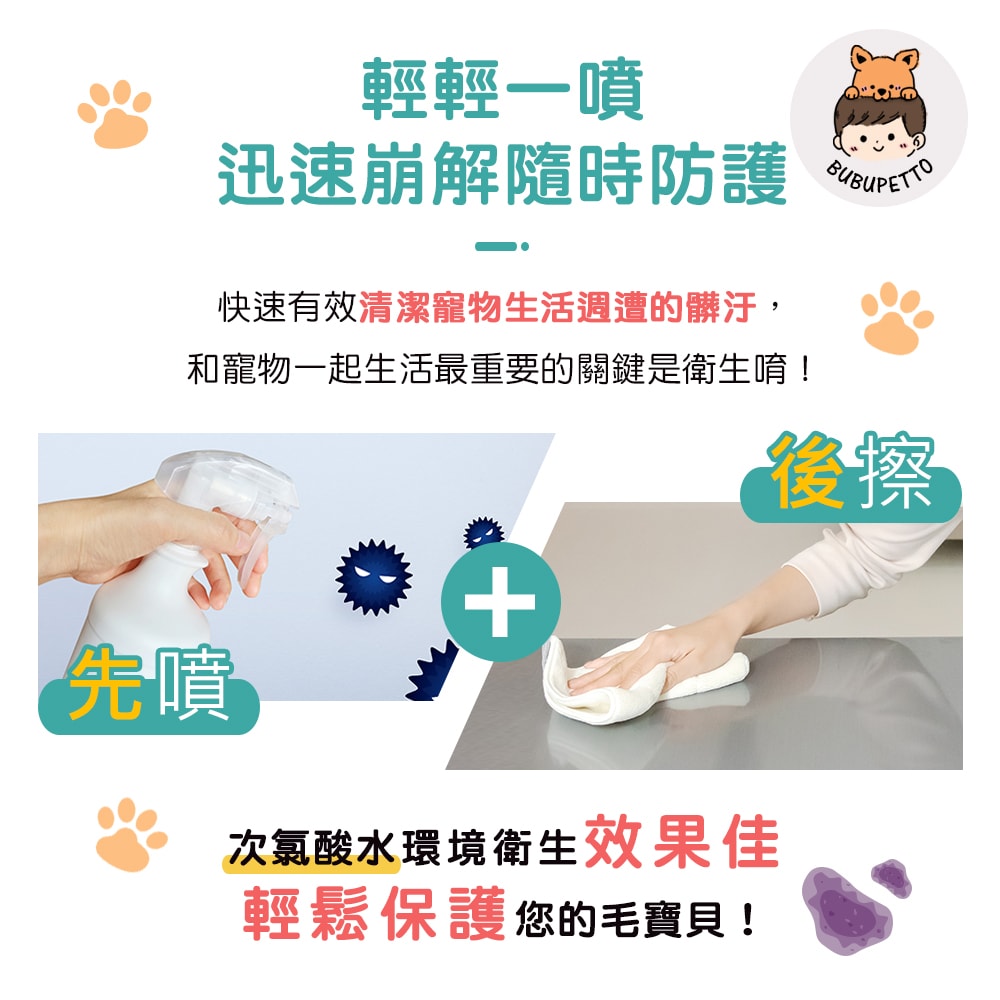 【BUBUPETTO】貓咪洗澡清潔用免稀釋次氯酸水-4000mlx1+500mlx1(寵物 環境 器皿 用品)