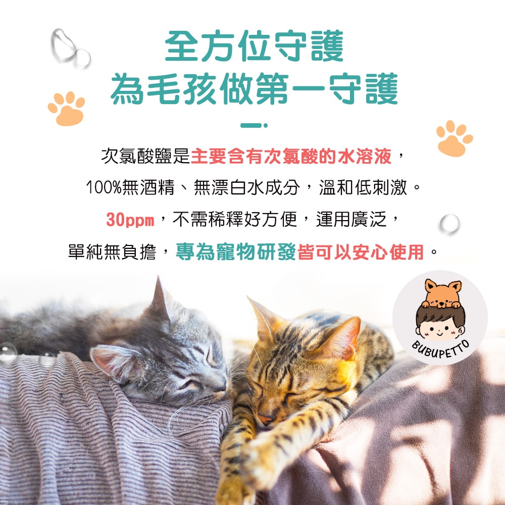 【BUBUPETTO】貓咪洗澡清潔用免稀釋次氯酸水-4000mlx1+500mlx1(寵物 環境 器皿 用品)