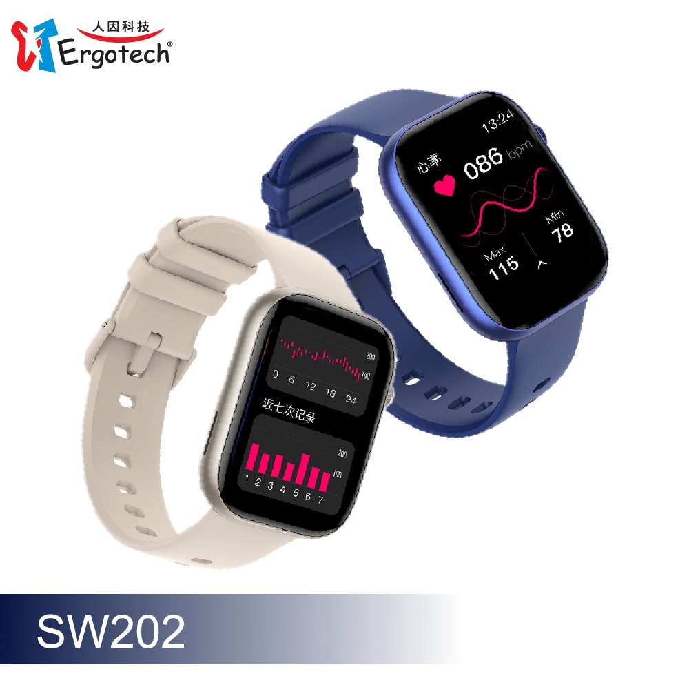 【Ergotech 人因科技】ERGOLINK SW202 2.01"心率血氧藍牙通話腕錶贈負離子錶帶超值組