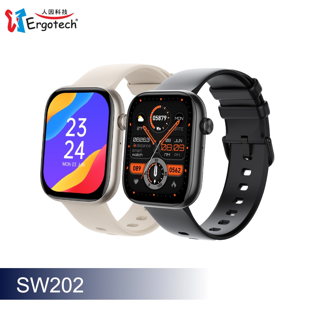 【Ergotech 人因科技】ERGOLINK SW202 2.01"心率血氧藍牙通話腕錶贈負離子錶帶超值組