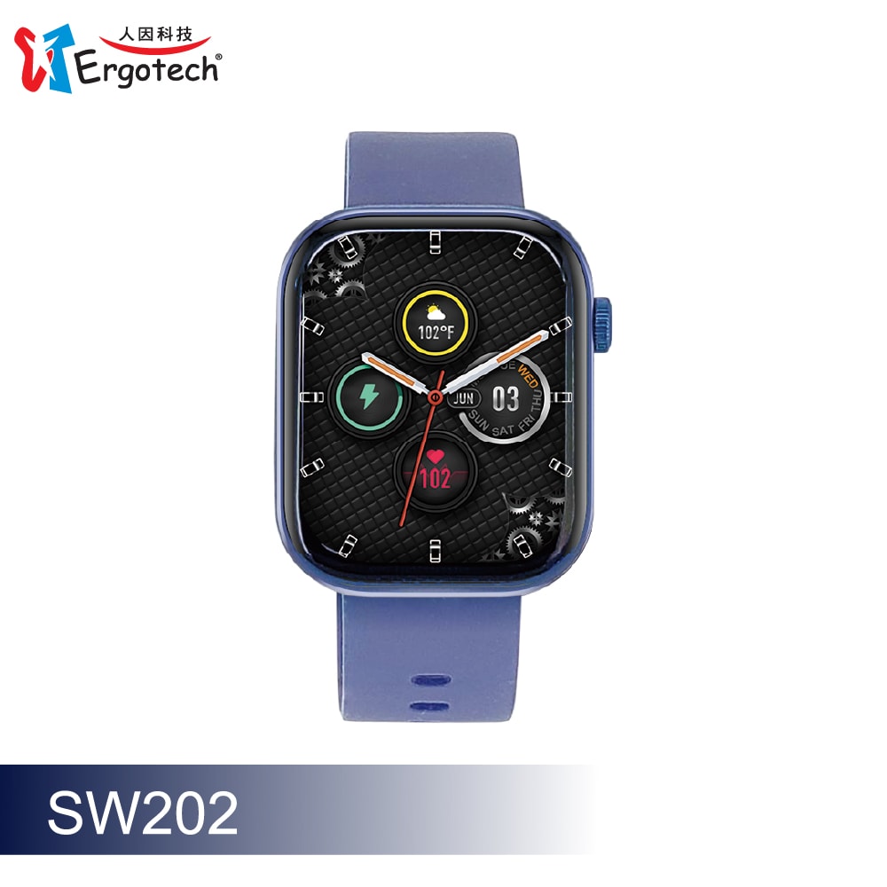 【Ergotech 人因科技】ERGOLINK SW202 2.01"心率血氧藍牙通話腕錶贈負離子錶帶超值組