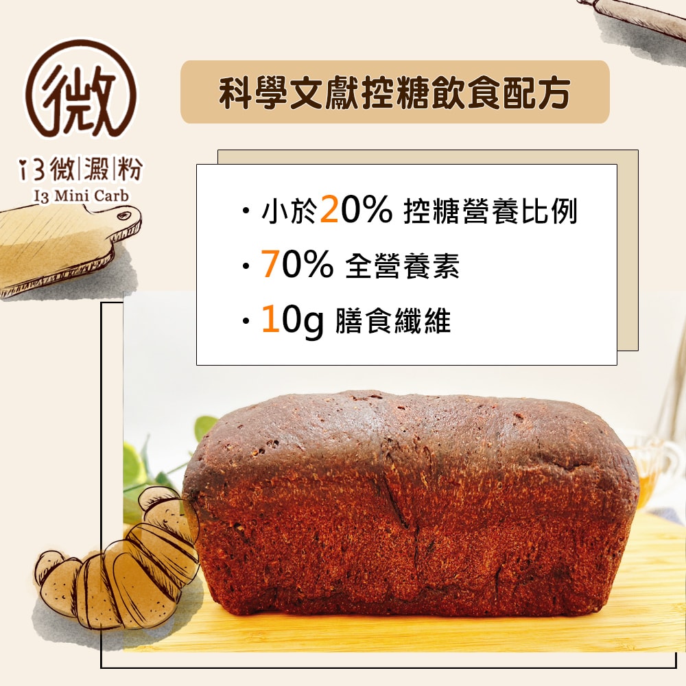 【i3微澱粉】低糖好纖手工巧克力吐司265gx2條(271控糖配方 吐司 營養師)(7個工作天出貨)