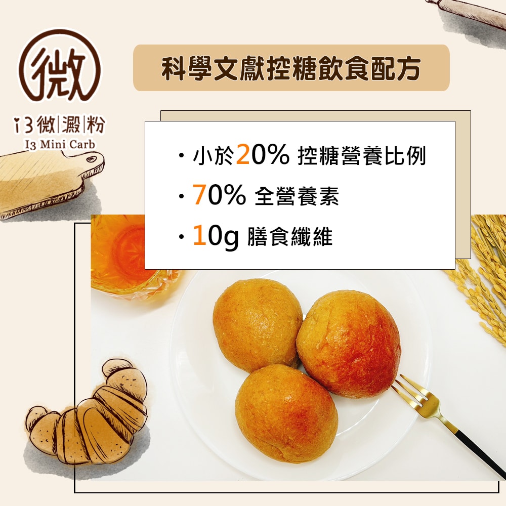 【i3微澱粉】低糖好纖手工麵包-乳酪小餐包48顆(271控糖配方 麵包 高蛋白)(7個工作天出貨)