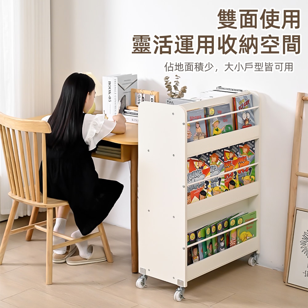 【慢慢家居】SGS低甲醛-創意雙面可移動兒童書櫃 繪本架(環保無毒E0板材 兒童書架 書架 置物架 兒童收納櫃)