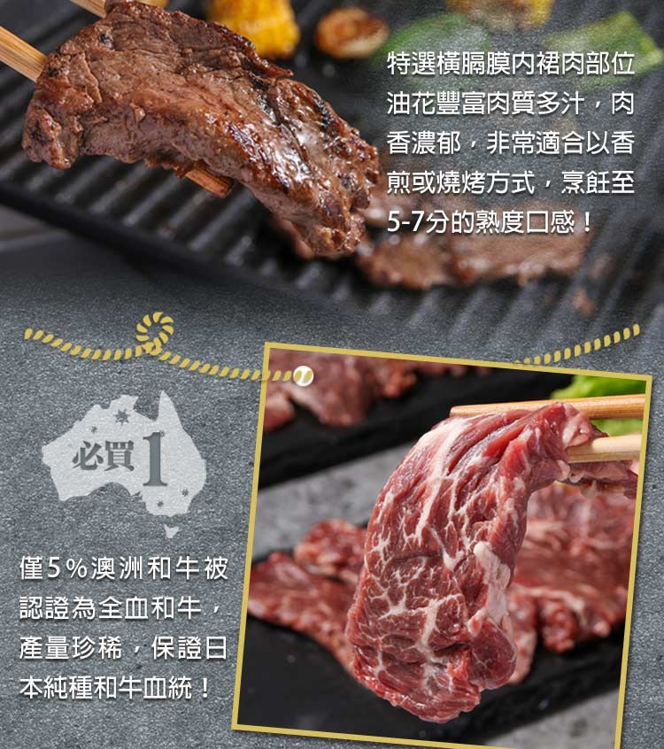 【愛上新鮮】澳洲純血和牛手切橫膈膜3盒(150G/盒)