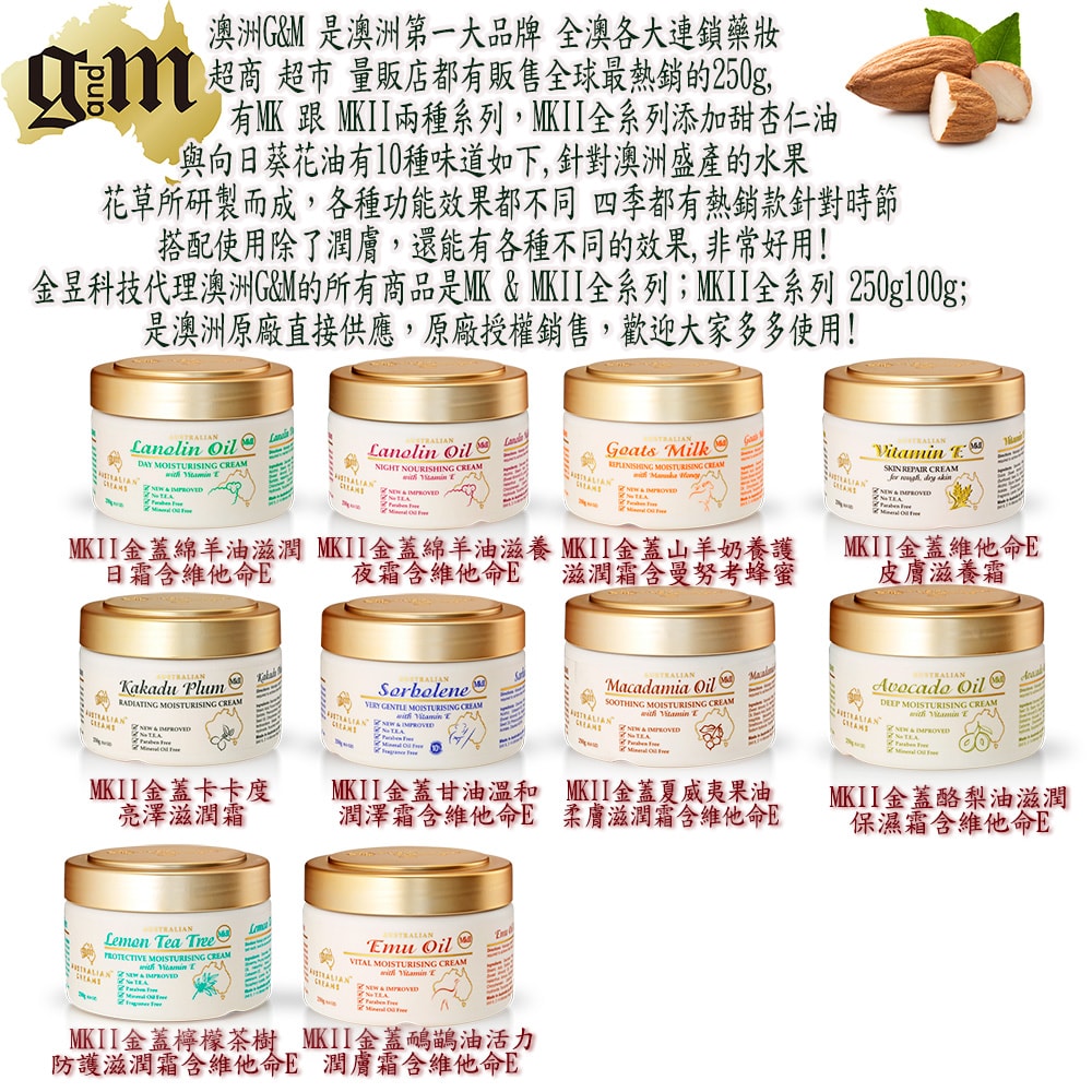 【G&M】MKII金蓋酪梨油深層潤澤霜含維他命E(4入組 250g/罐)