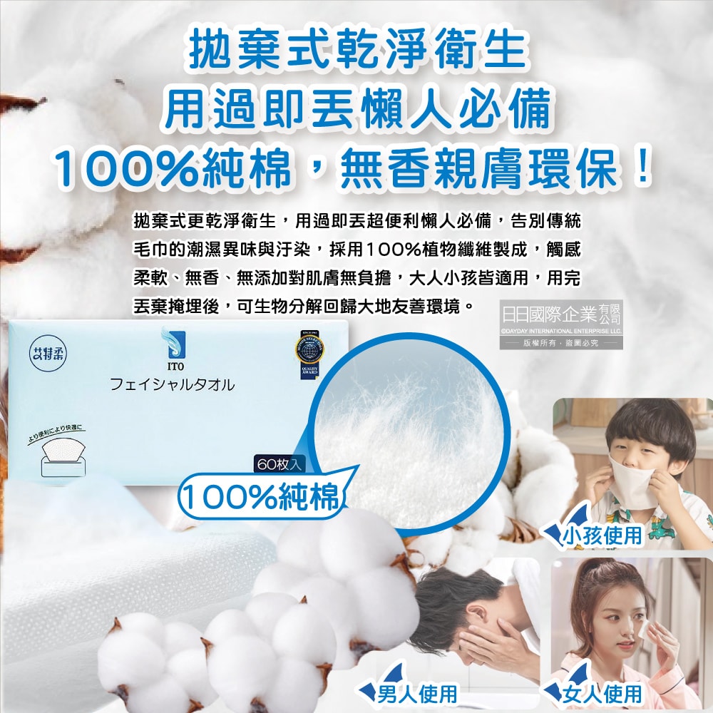 【日本艾特柔】乾濕兩用雙面紋理潔面淨膚拋棄式洗臉巾60入/包(潔顏卸妝棉巾,免洗毛巾,抽取式擦手巾,萬用抹布,旅行露營盥洗沐浴巾)