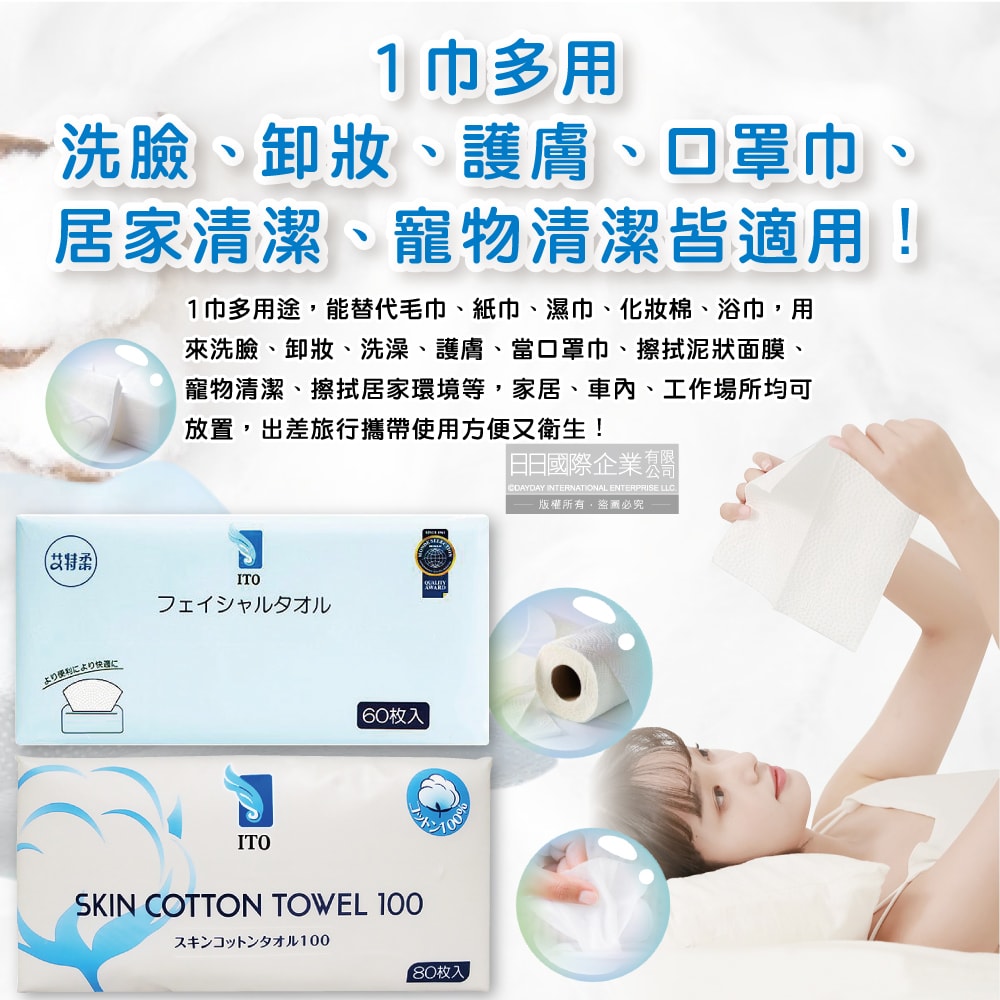 【日本艾特柔】乾濕兩用雙面紋理潔面淨膚拋棄式洗臉巾60入/包(潔顏卸妝棉巾,免洗毛巾,抽取式擦手巾,萬用抹布,旅行露營盥洗沐浴巾)