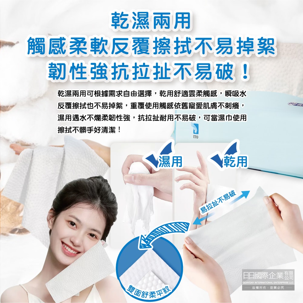 【日本艾特柔】乾濕兩用雙面紋理潔面淨膚拋棄式洗臉巾60入/包(潔顏卸妝棉巾,免洗毛巾,抽取式擦手巾,萬用抹布,旅行露營盥洗沐浴巾)