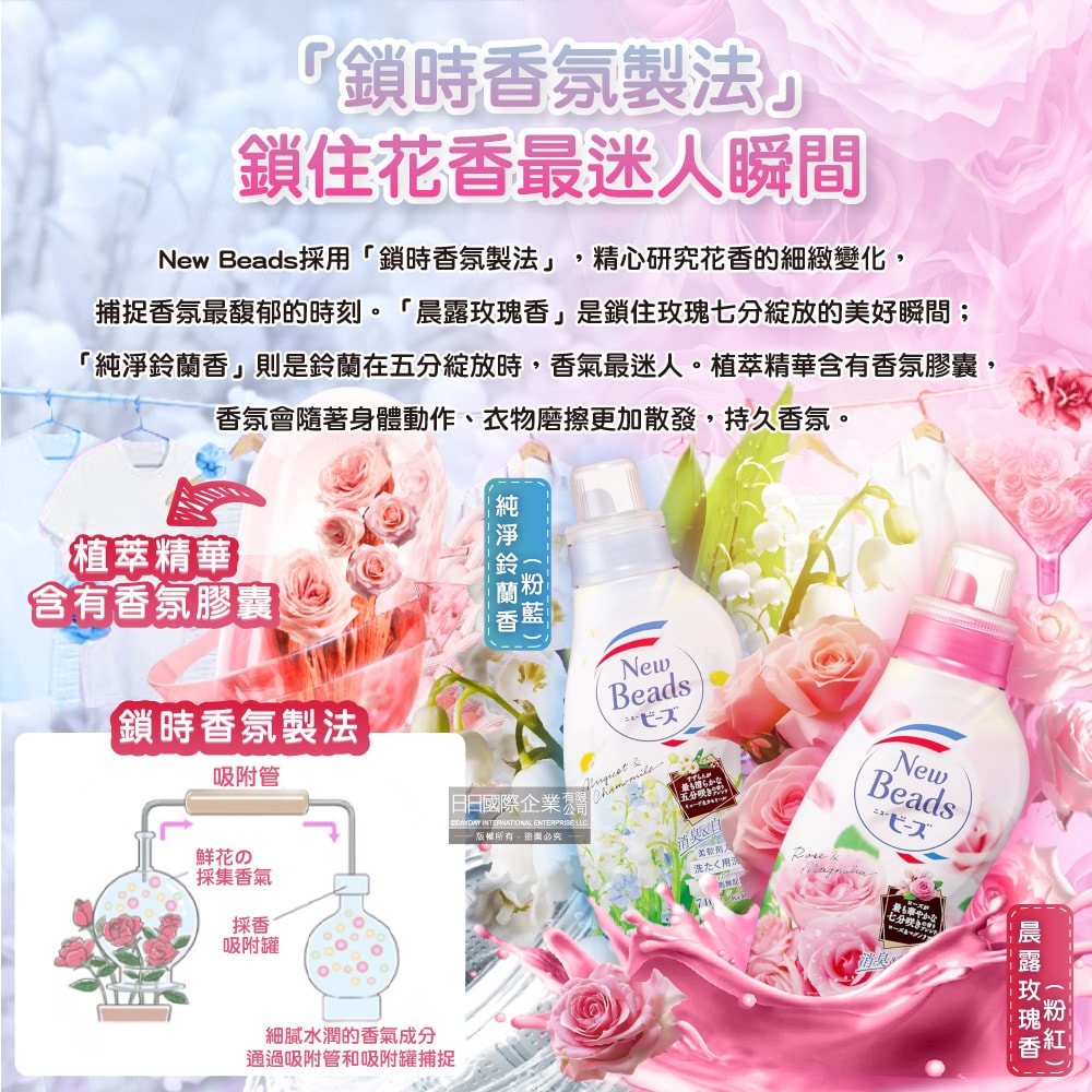 【日本花王KAO】New Beads植萃消臭香氛濃縮柔軟洗衣精740g/瓶(滾筒洗衣機,直立式洗衣機皆適用,衣服清潔劑,花香柔軟精洗淨,雙效護衣精)