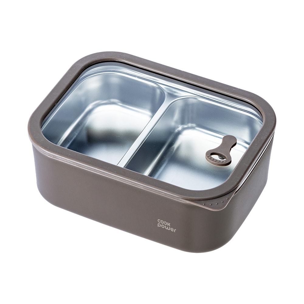 【CookPower 鍋寶】匠造系列_可微波強化玻璃蓋雙格雙格不鏽鋼保鮮盒900ml二入組
