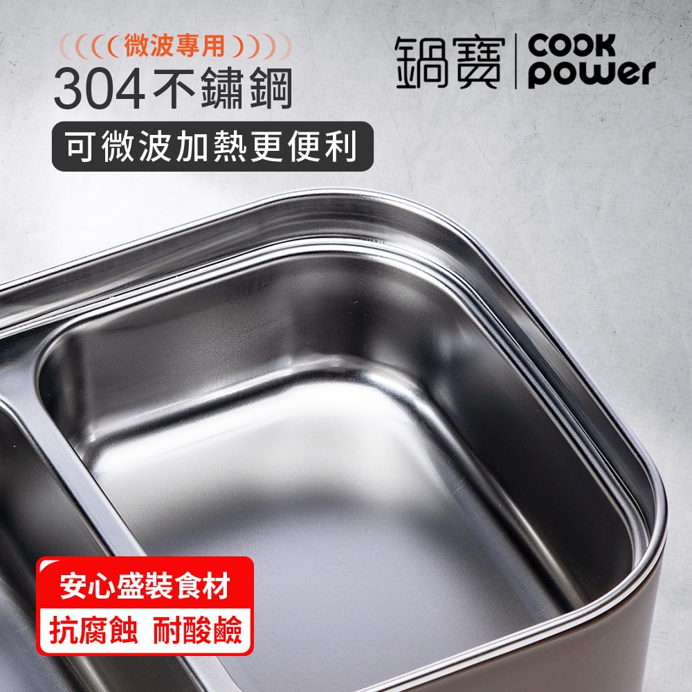【CookPower 鍋寶】匠造系列_可微波強化玻璃蓋雙格雙格不鏽鋼保鮮盒900ml二入組