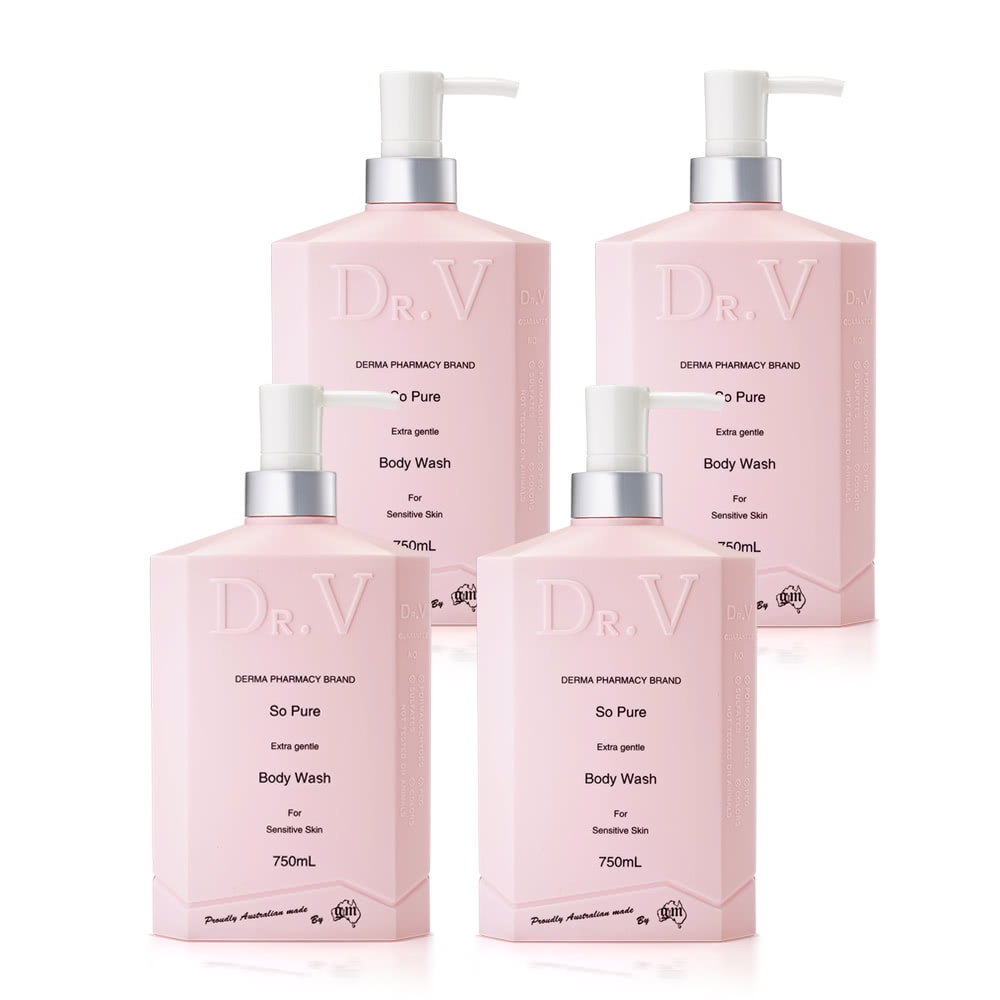 【澳洲 Dr. V】專業級配方-純淨溫和沐浴乳(4入組 750ml/瓶)