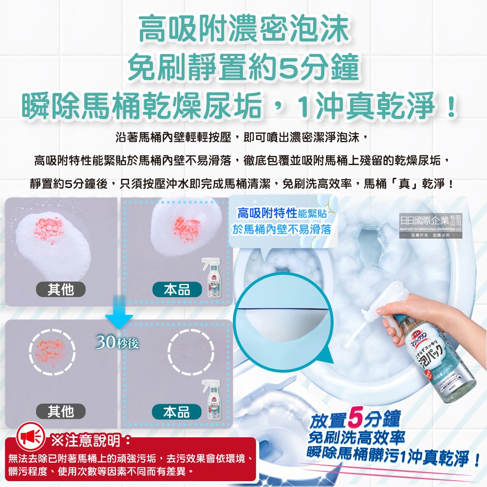 【日本花王KAO】馬桶免刷5分放置高吸附去污消臭泡沫清潔噴霧300ml/瓶(內壁除黑垢洗淨液,可倒噴去黃漬尿垢洗劑,弱鹼性泡泡芳香潔廁噴劑)