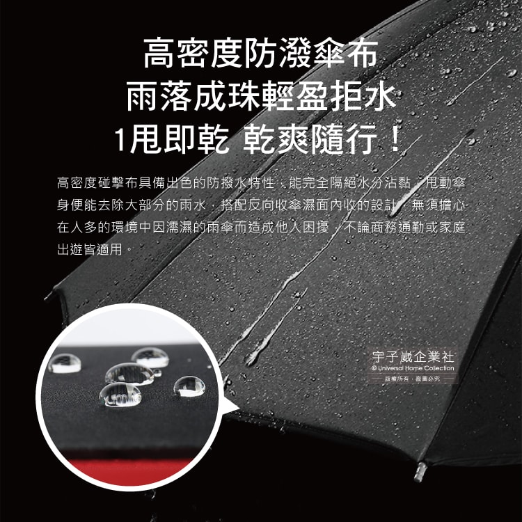 【生活良品】C型免手持雙層雙色8骨抗風1甩即乾防潑水半自動反向長傘1支/袋-紅黑色(汽車駕駛收傘不濕身)