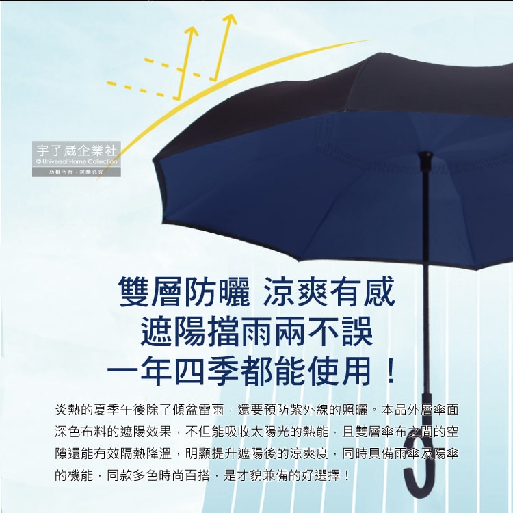 【生活良品】C型免手持雙層雙色8骨抗風1甩即乾防潑水半自動反向長傘1支/袋-紅黑色(汽車駕駛收傘不濕身)