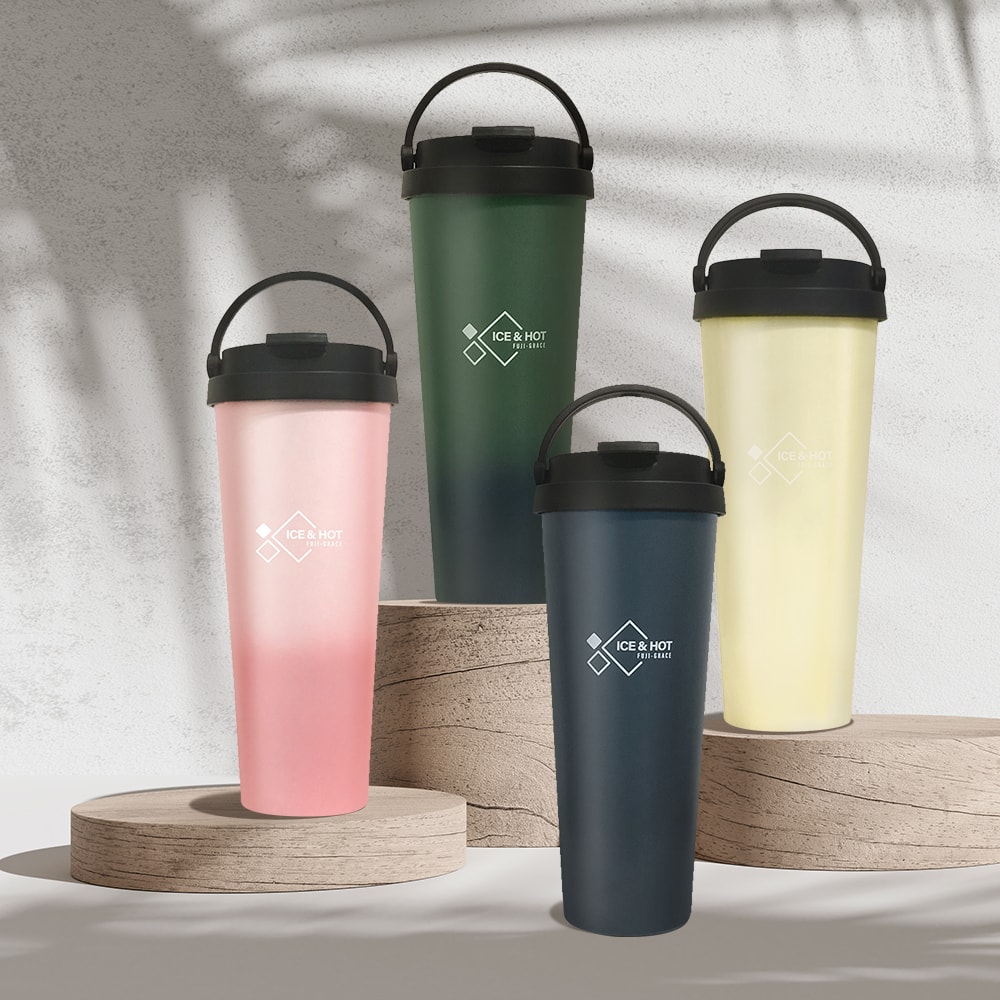 【FUJI-GRACE 日本富士雅麗】雙重陶瓷噴層保溫杯組｜吸管直飲雙飲杯600ml x2+ 手提咖啡杯700ml x2 (4入杯瓶/組)