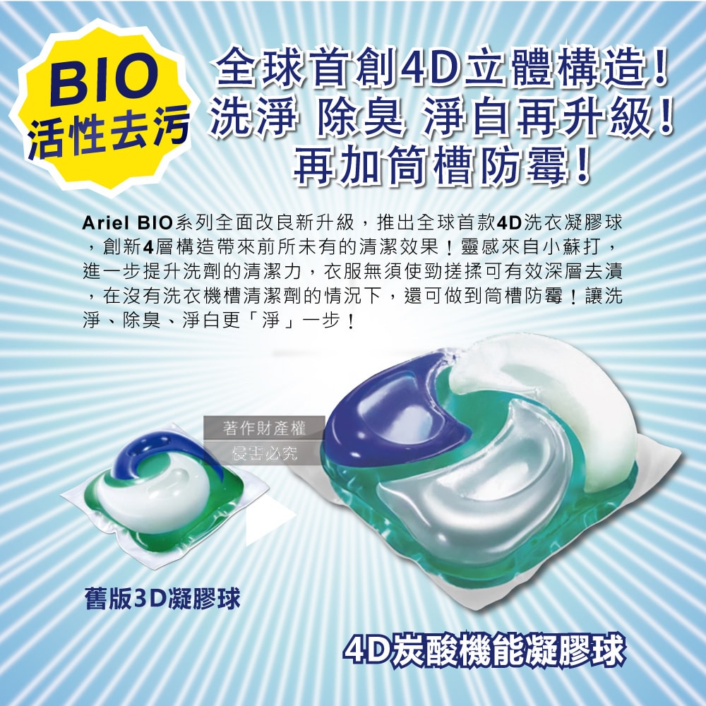 【P&G Ariel】4D炭酸機能BIO活性去污強洗淨洗衣凝膠球70顆/袋(室內晾曬除臭,洗衣球,洗衣膠囊,家庭號補充包,洗衣機槽防霉洗劑)