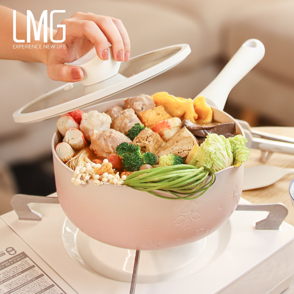 【LMG】雪櫻不沾雪平鍋22cm(含蓋)