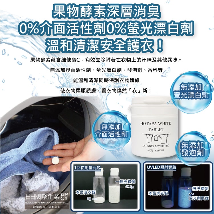 【日本HOTAPA】貝殼粉弱鹼性柔順護衣去污消臭衣物清潔錠40粒/白罐(洗衣清潔劑,洗衣機筒槽防霉,白色/彩色衣物皆適用)
