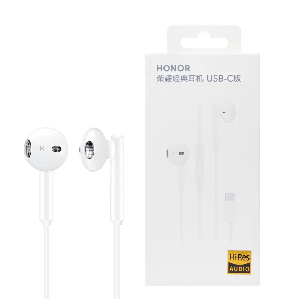 【honor 榮耀】原廠AM33經典 半入耳式線控耳機 Type C - 白 (新款盒裝)