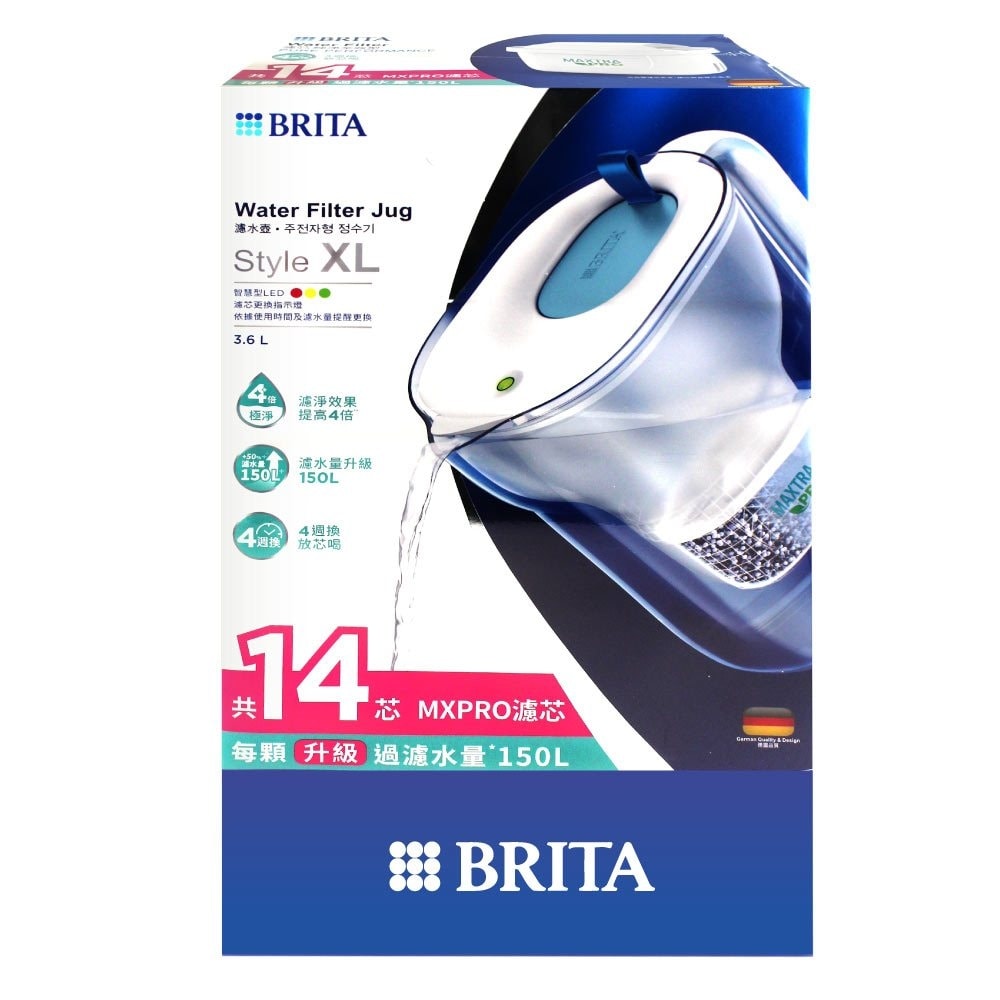 【BRITA】STYLE PITCHER純淨濾水壺3.6公升x1組-附十四入MAXTRA PRO濾芯