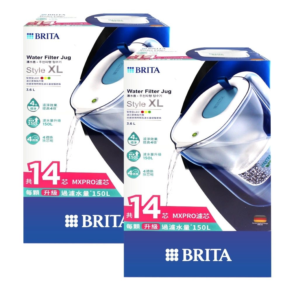 【BRITA】STYLE PITCHER純淨濾水壺3.6公升x2組-附十四入MAXTRA PRO濾芯