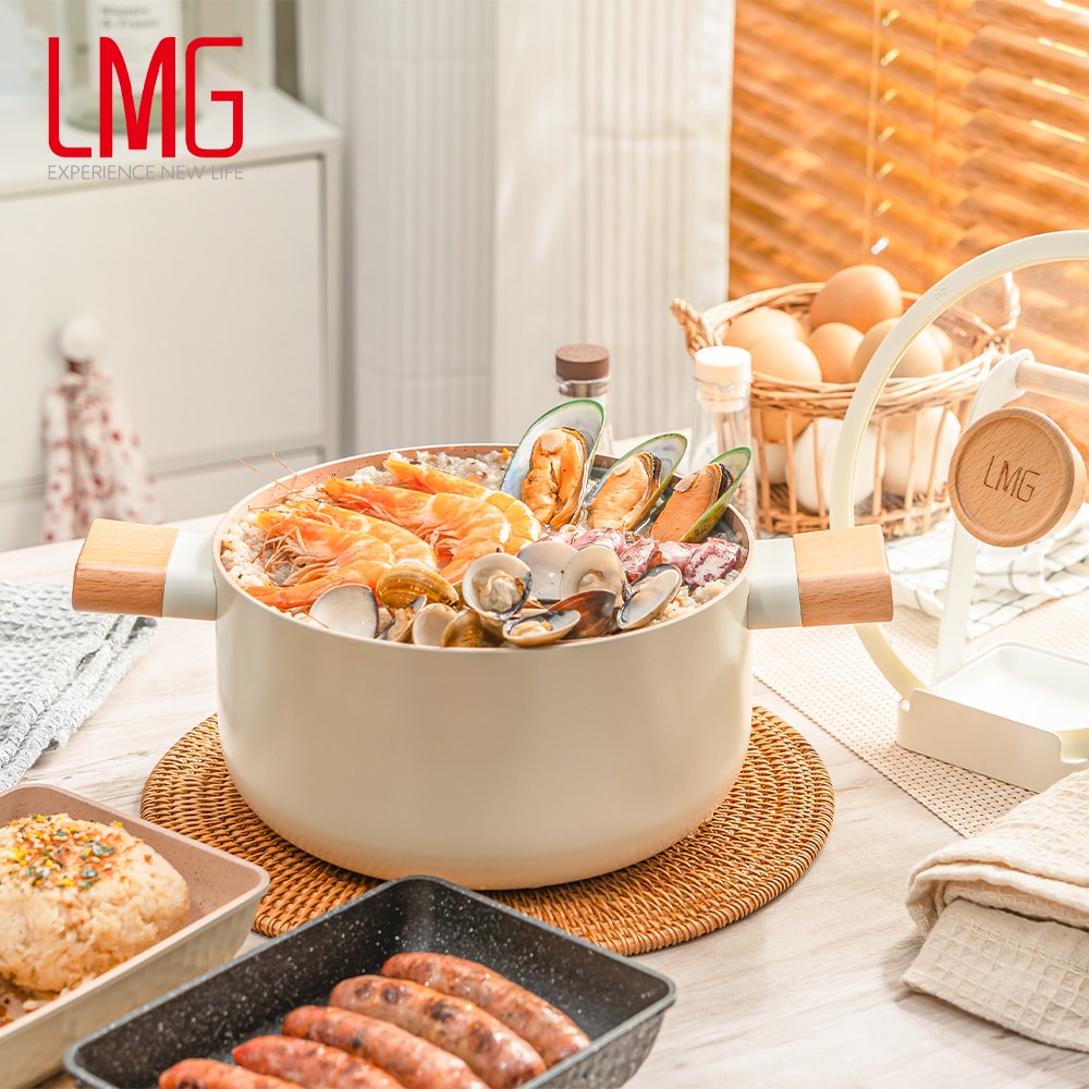 【LMG】雪藏系列不沾雙耳深湯鍋22cm(含蓋)