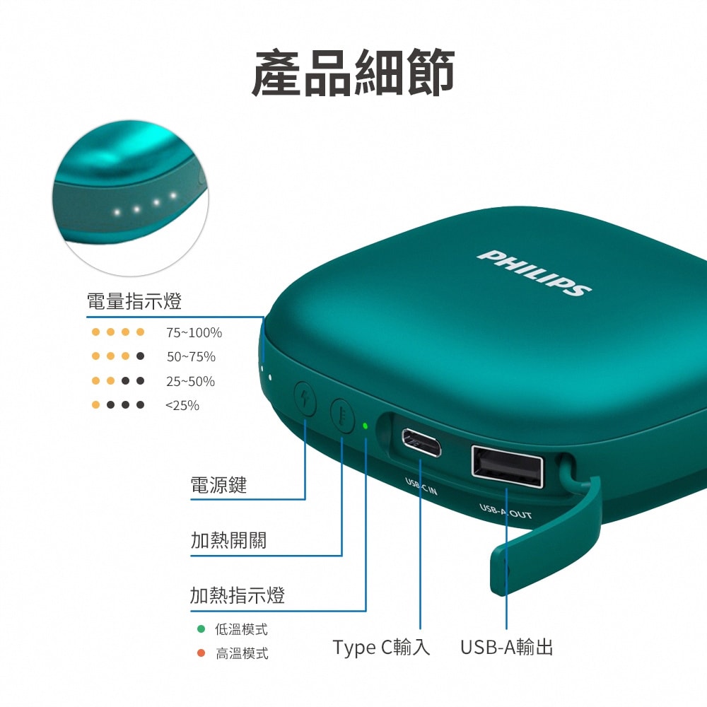 【Philips 飛利浦】暖手寶行動電源(DLP2136V)