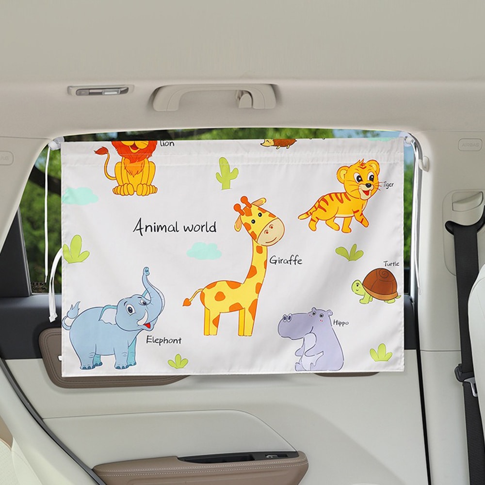 【花太太】吸盤式卡通汽車遮陽簾 防曬隔熱遮光車用窗簾(2入組) -動物彩繪