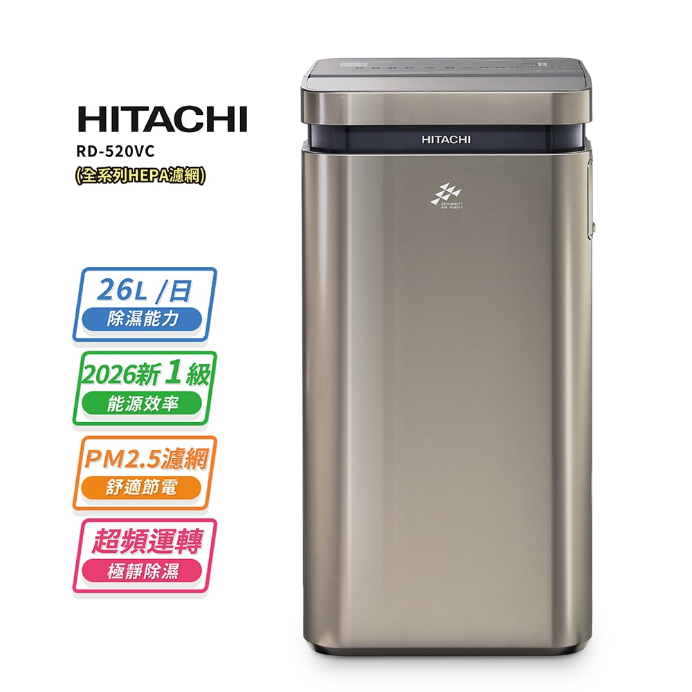 【HITACHI 日立】【HITACHI 日立】26公升超變頻清淨型除濕機RD-520VC極光鈦