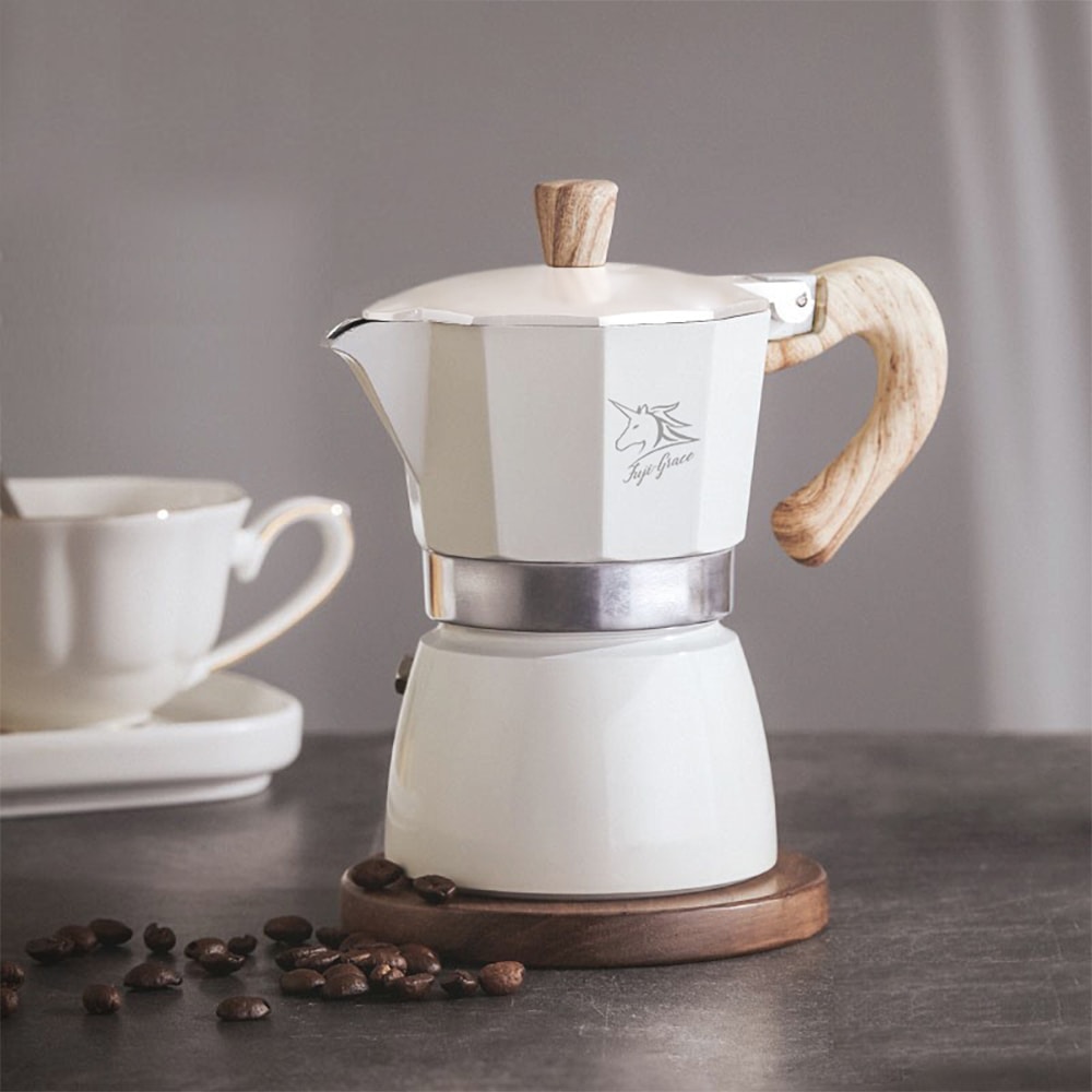 【FUJI-GRACE 日本富士雅麗】經典義式木紋手柄摩卡壺(2杯份)