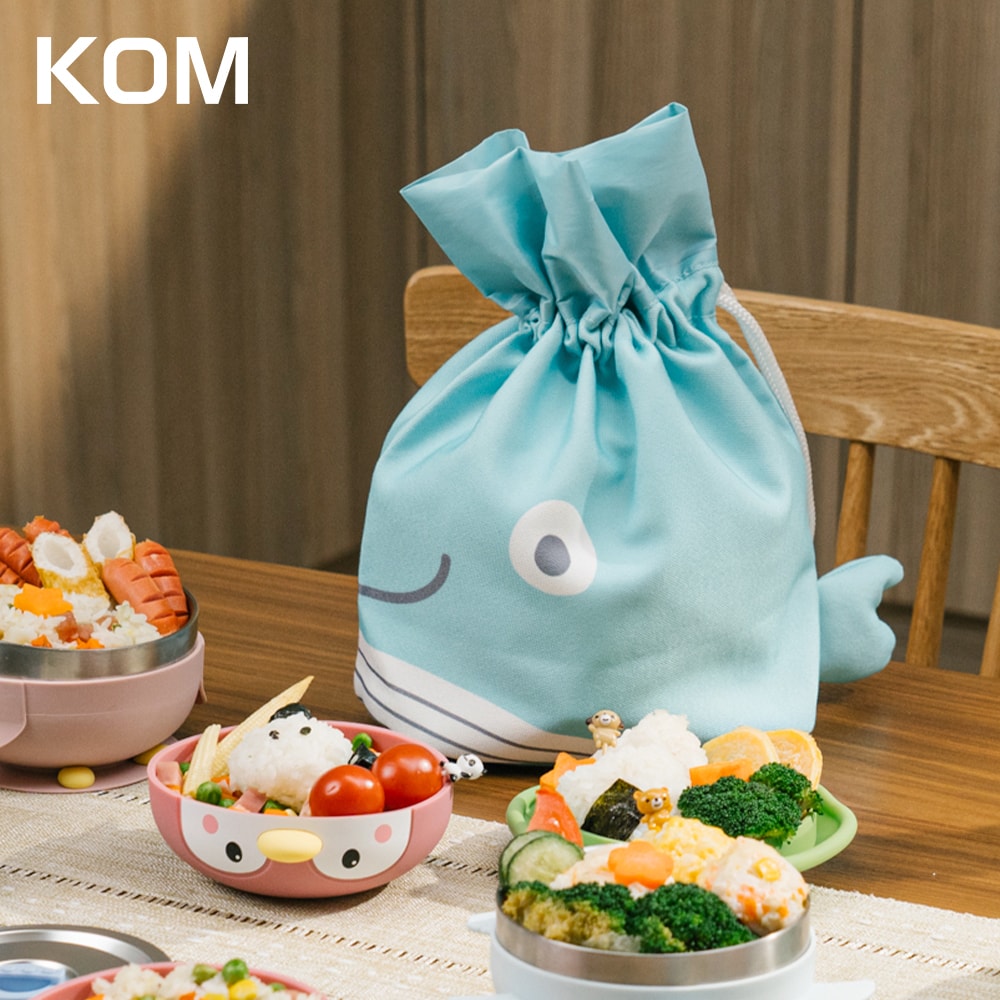 【KOM】海洋系列-小鯨魚兒童手提束口袋/便當袋/餐袋