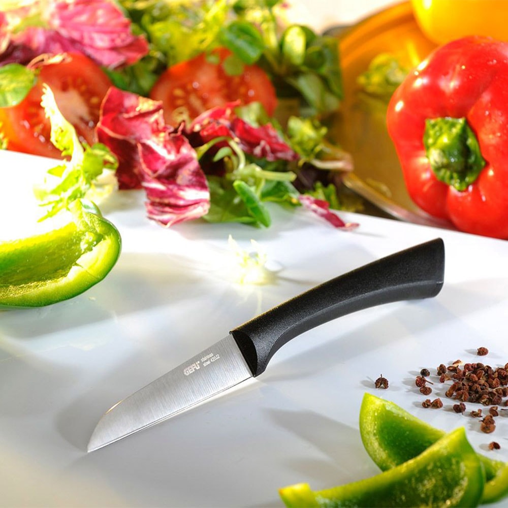 【GEFU】德國廚房不鏽鋼主廚刀21cm/蔬果刀8.5cm(贈雙面砧板)3入組