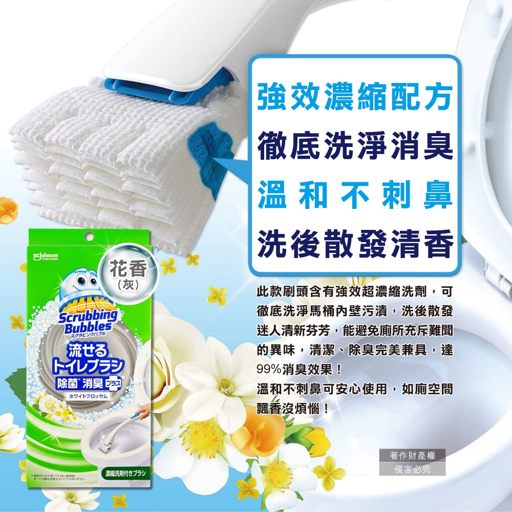 【S.C. JOHNSON 莊臣】免沾手拋棄式濃縮洗劑馬桶刷清潔組1盒(刷柄1支+刷架1座+水溶性刷頭4入)